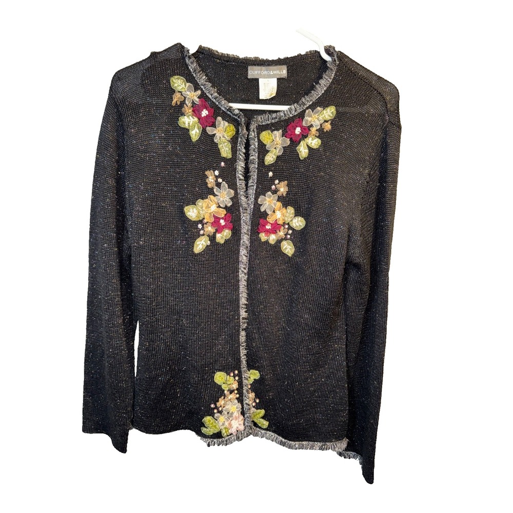 Holiday beaded embroidered black sparkly trendy vintage sweater set L/XL